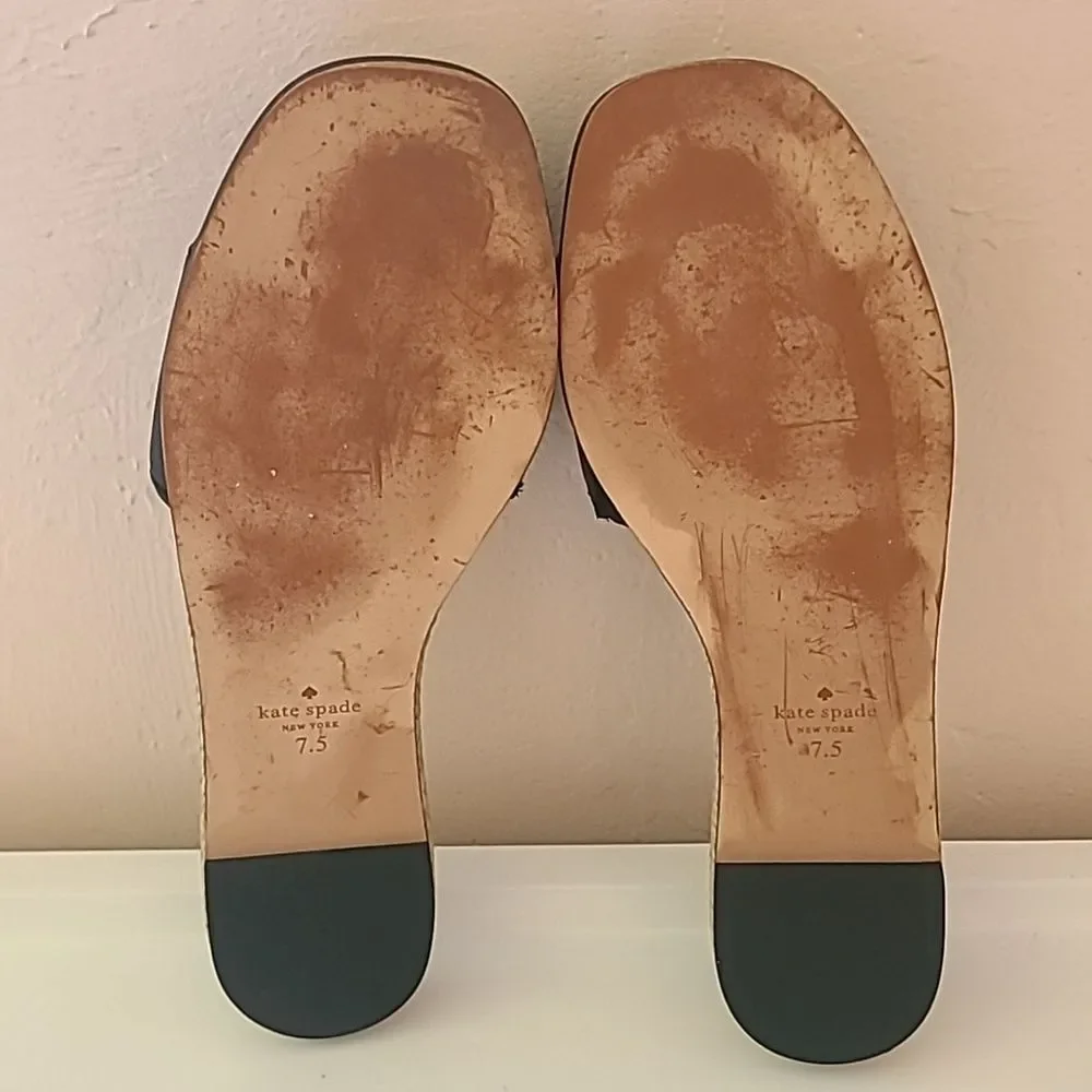 Kate Spade New York Palm Cove Black Leather Slide Sandals Size 7.5B